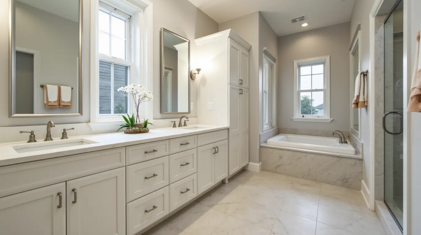 Large format porcelain tile selection for bathroom renovation